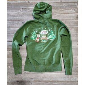 Clarices Cookie Doe Shoppe Green Womens Zip-Up‎ Hooded Jacket Small Rudolph